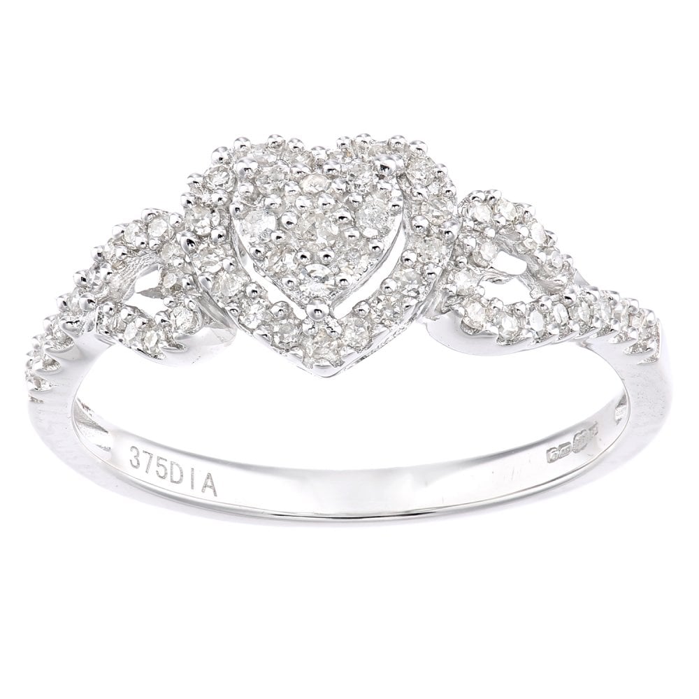 SPARKLD 9ct White Gold Heart 0.25ct Halo Diamond Engagement Ring