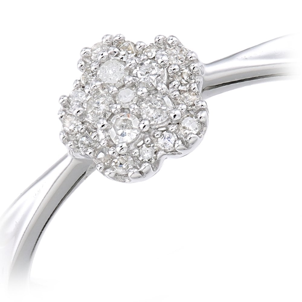 SPARKLD 9ct White Gold Women Round Diamond Engagement Halo Ring