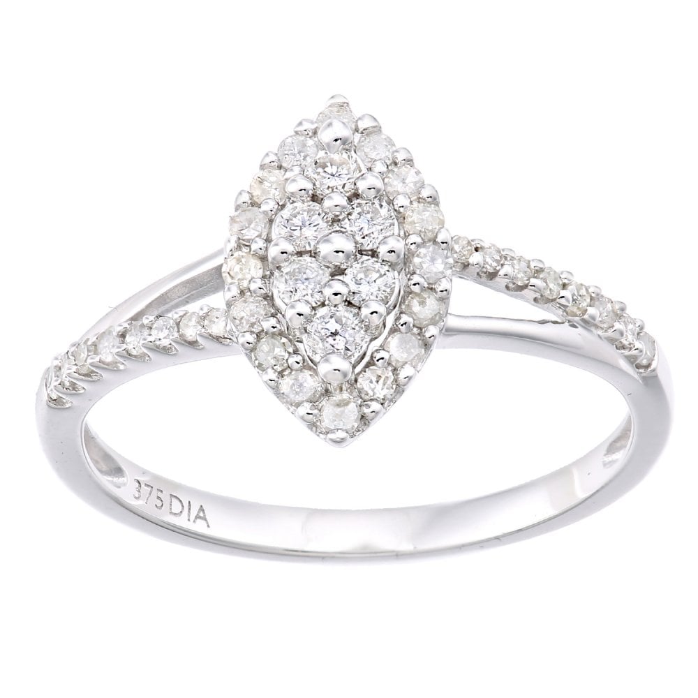 SPARKLD  9ct White Gold Women Round Diamond Engagement Halo Ring