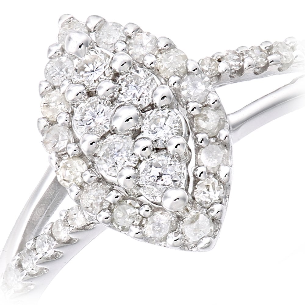 SPARKLD  9ct White Gold Women Round Diamond Engagement Halo Ring