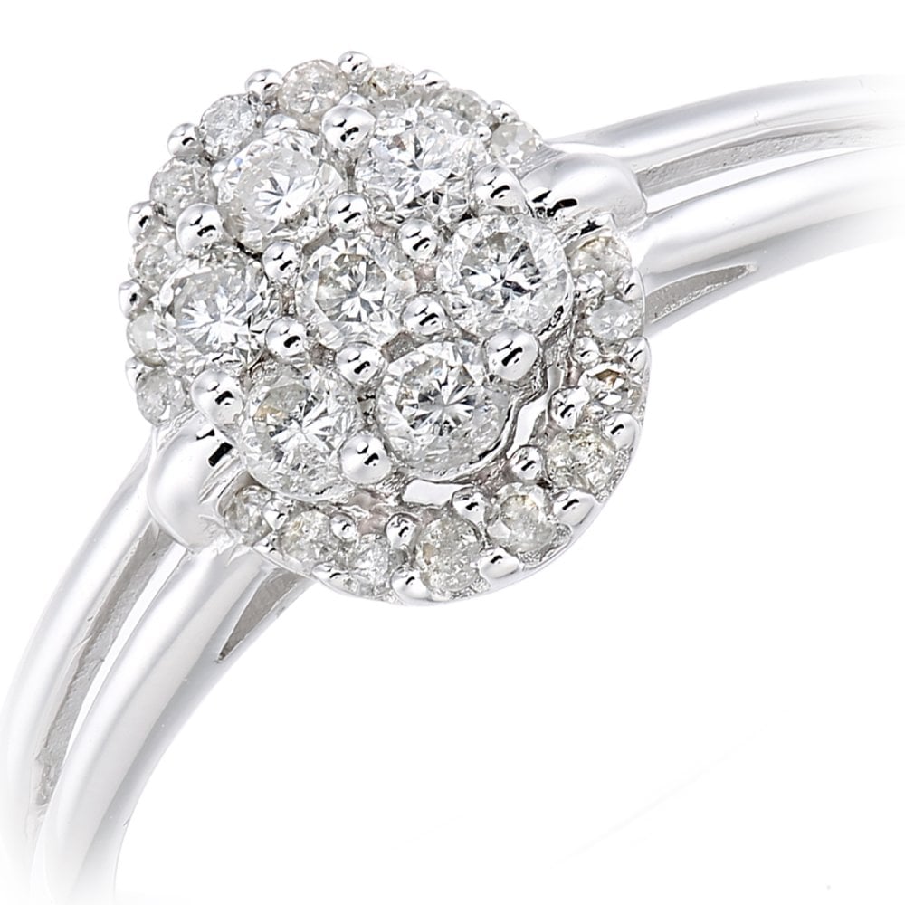 SPARKLD  9ct White Gold Women Round Diamond Engagement Halo Ring