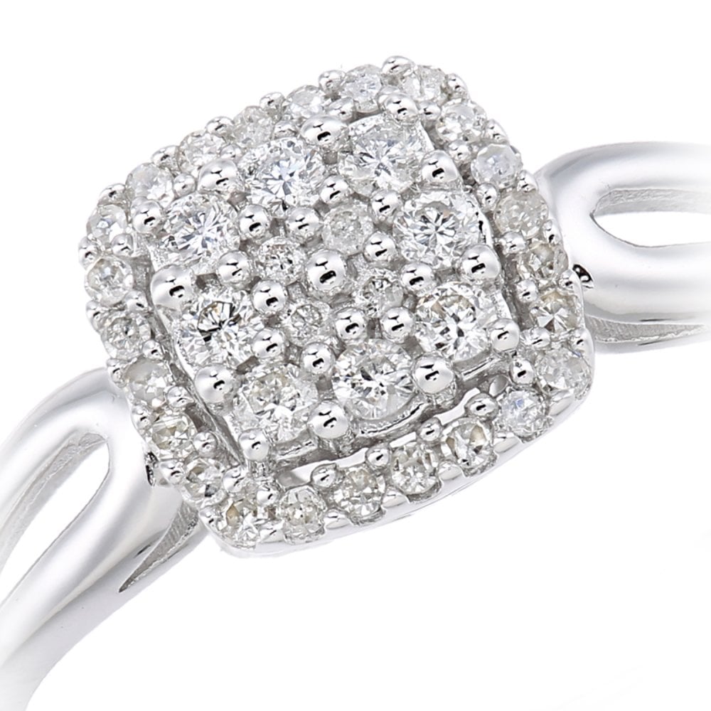 SPARKLD  9ct White Gold Women Round Diamond Engagement Halo Ring