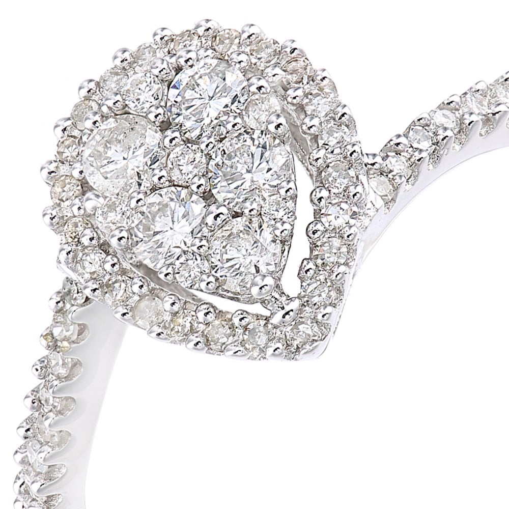 SPARKLD 9ct White Gold Teardrop 0.40ct Halo Diamond Twist Engagement Ring