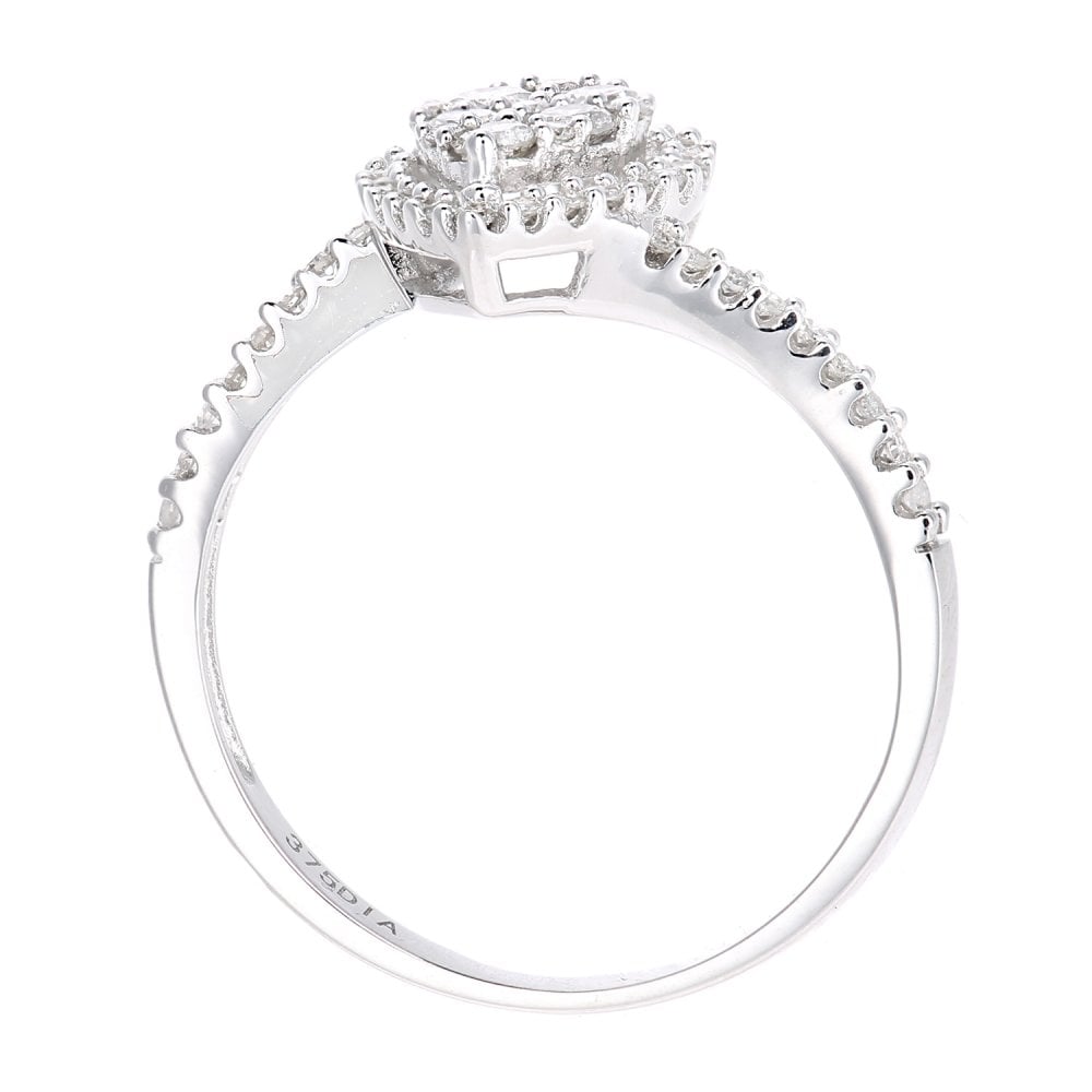 SPARKLD 9ct White Gold Teardrop 0.40ct Halo Diamond Twist Engagement Ring