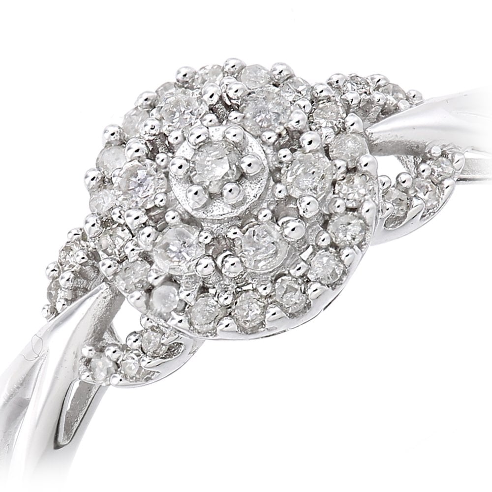 SPARKLD  9ct White Gold Women Round Diamond Engagement Halo Ring