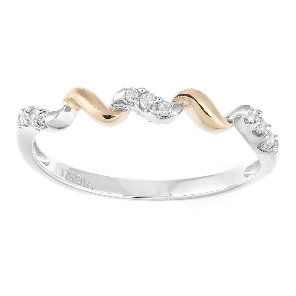 SPARKLD  9ct Yellow and White Gold Women Round Diamond Ring