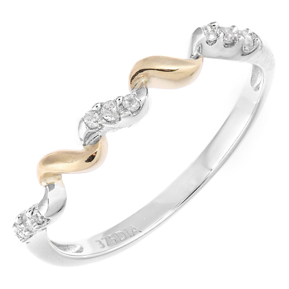 SPARKLD  9ct Yellow and White Gold Women Round Diamond Ring