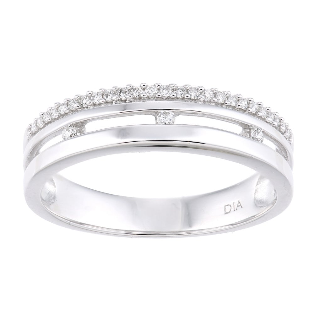 SPARKLD 18ct White Gold Women Round Diamond Wedding Ring