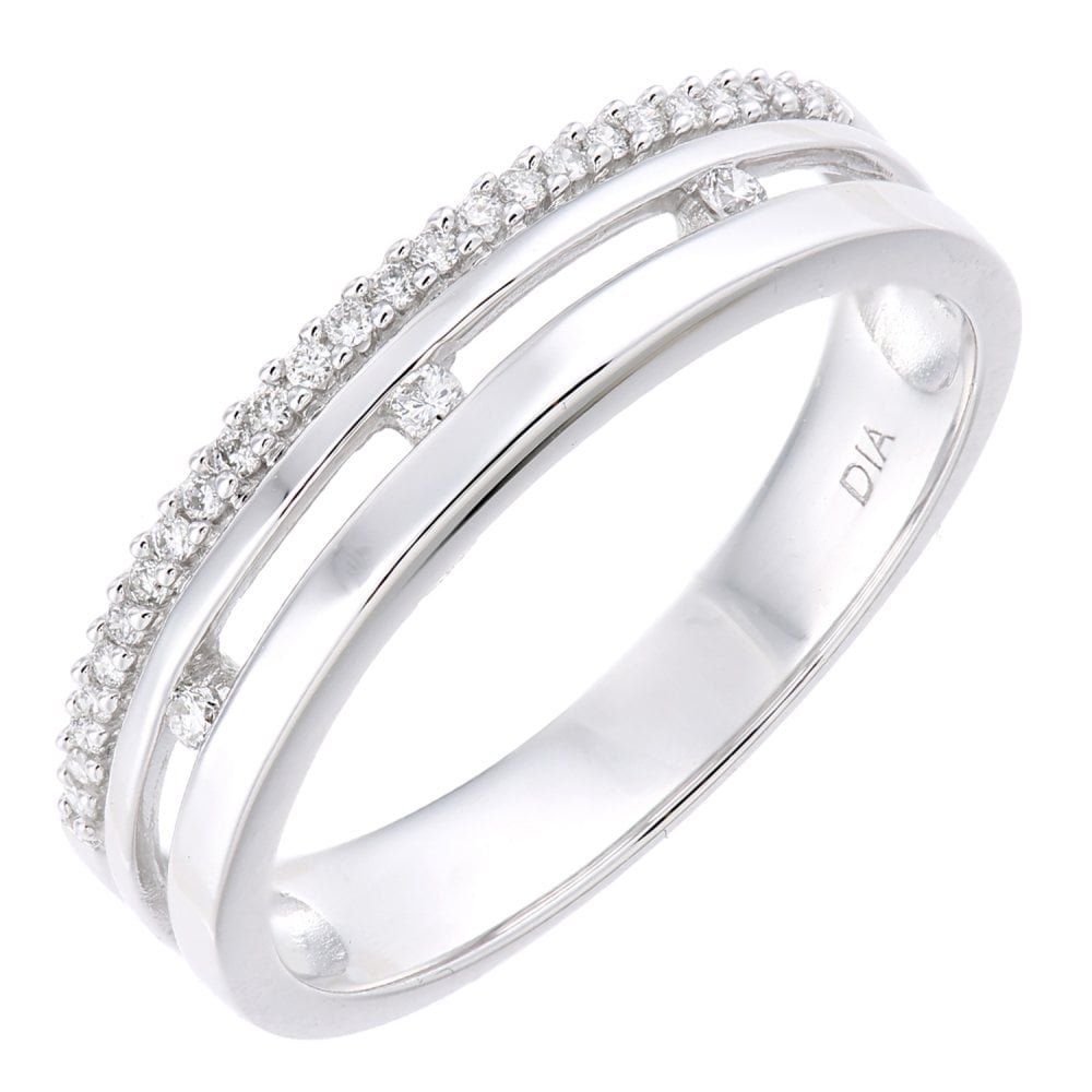 SPARKLD 18ct White Gold Women Round Diamond Wedding Ring