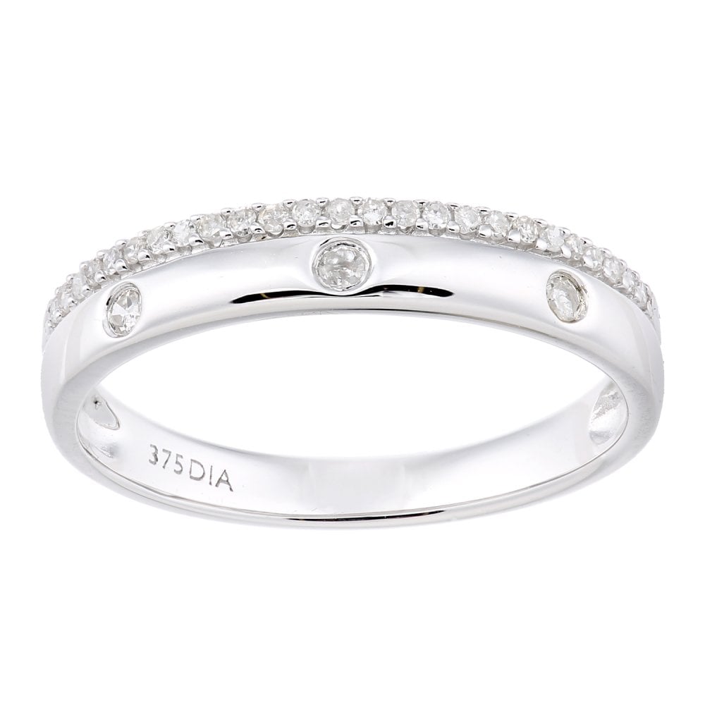 SPARKLD  9ct White Gold Women Round Diamond Wedding Ring