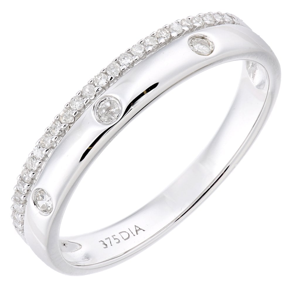 SPARKLD  9ct White Gold Women Round Diamond Wedding Ring