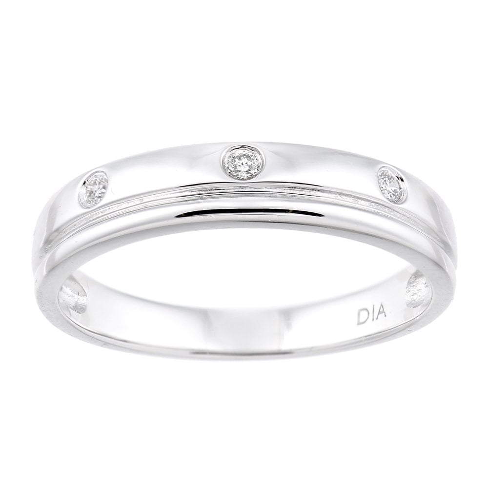 SPARKLD  9ct White Gold Women Round Diamond Wedding Ring