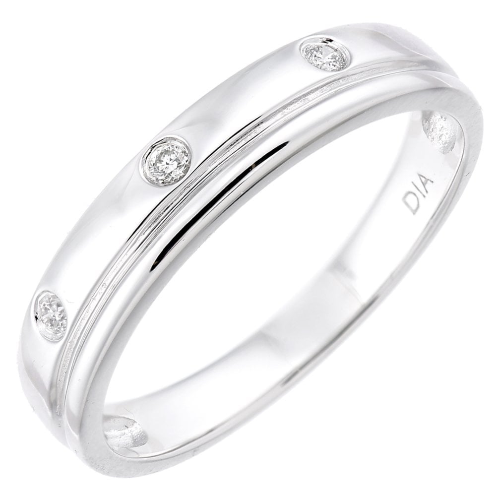 SPARKLD  9ct White Gold Women Round Diamond Wedding Ring