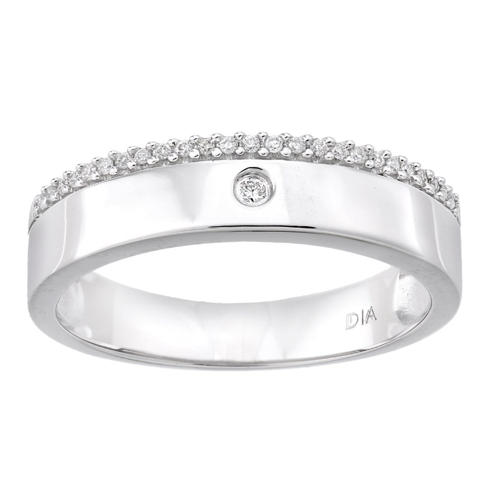 SPARKLD  9ct White Gold Women Round Diamond Wedding Ring