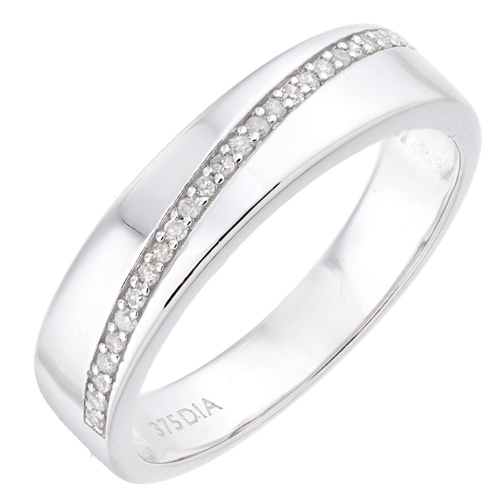 SPARKLD  9ct White Gold Women Round Diamond Wedding Ring
