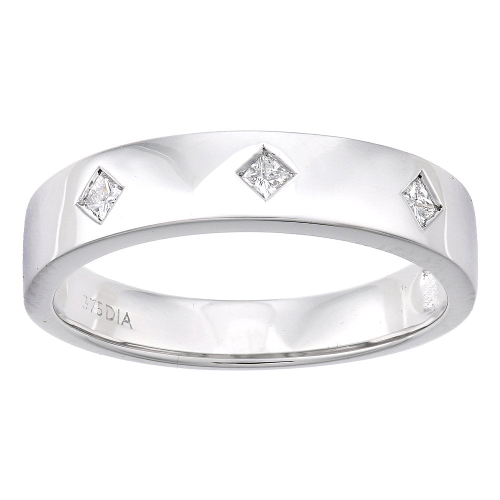 SPARKLD  9ct White Gold Women Princess Diamond Wedding Ring