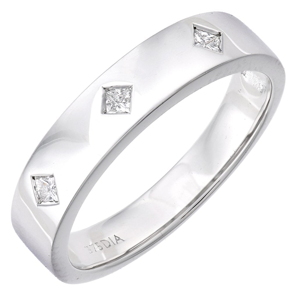 SPARKLD  9ct White Gold Women Princess Diamond Wedding Ring