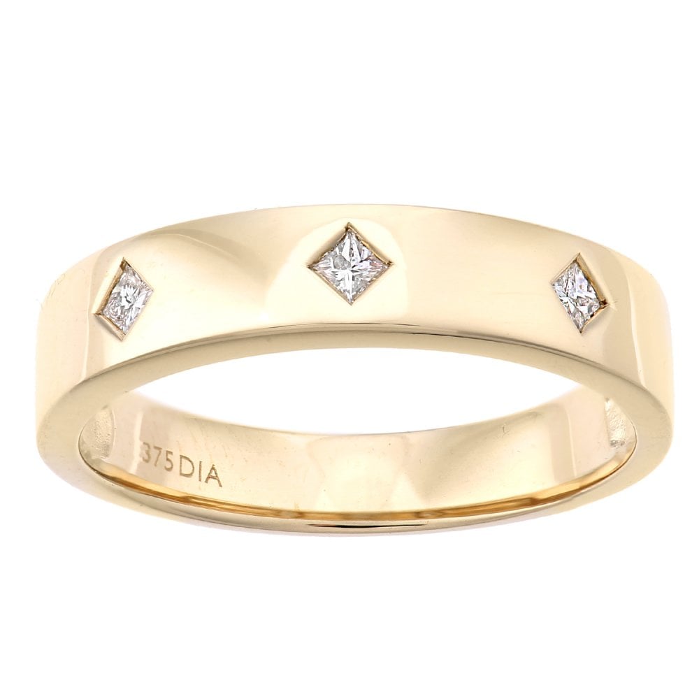 SPARKLD  9ct White Gold Women Princess Diamond Wedding Ring