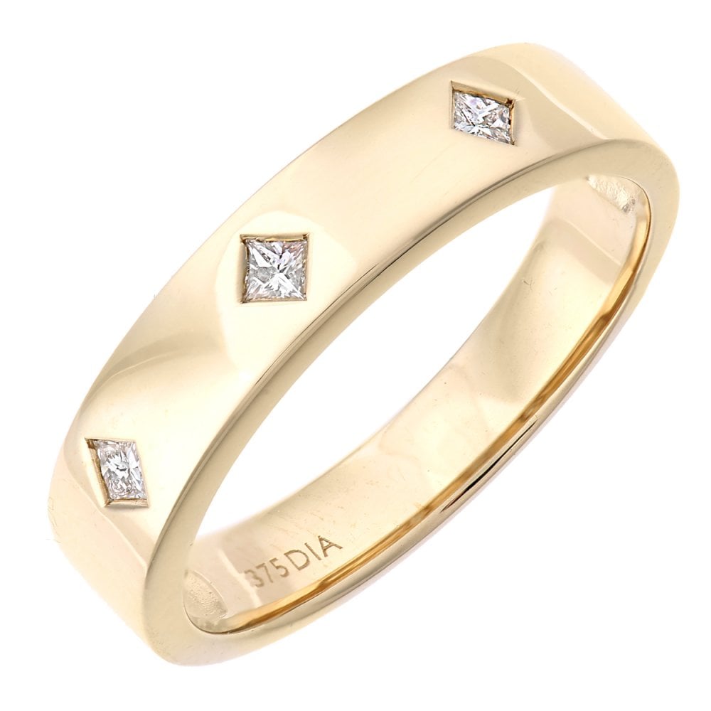 SPARKLD  9ct White Gold Women Princess Diamond Wedding Ring