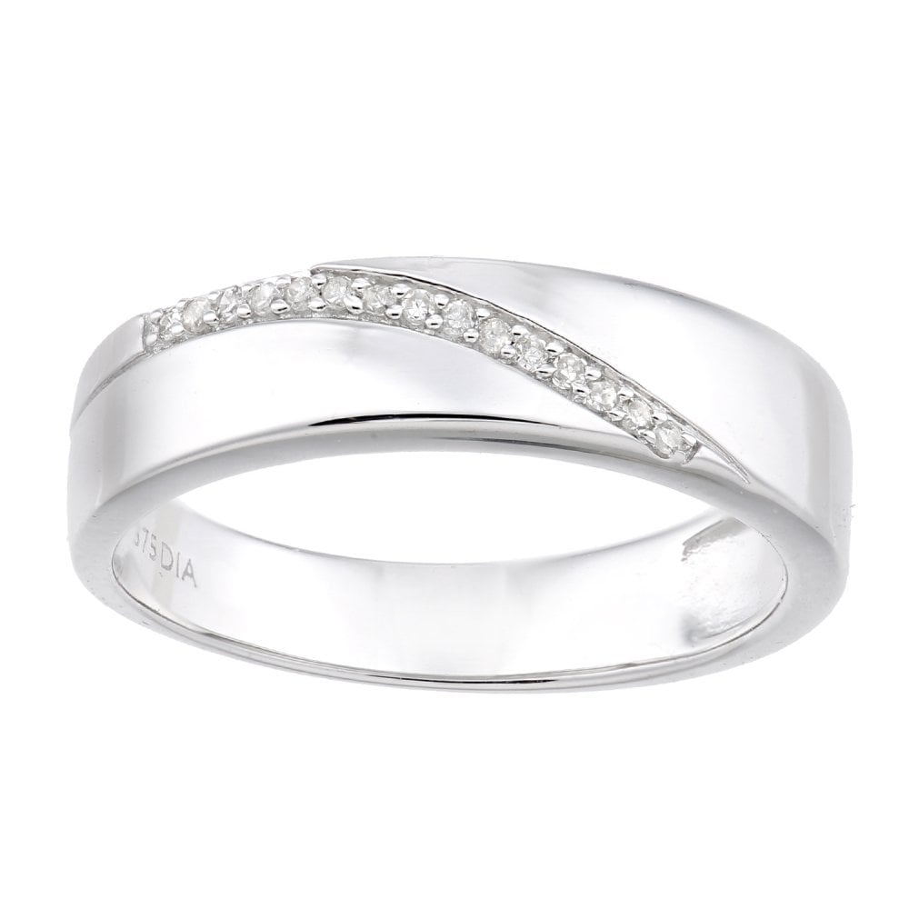 SPARKLD  9ct White Gold Women Round Diamond Wedding Ring