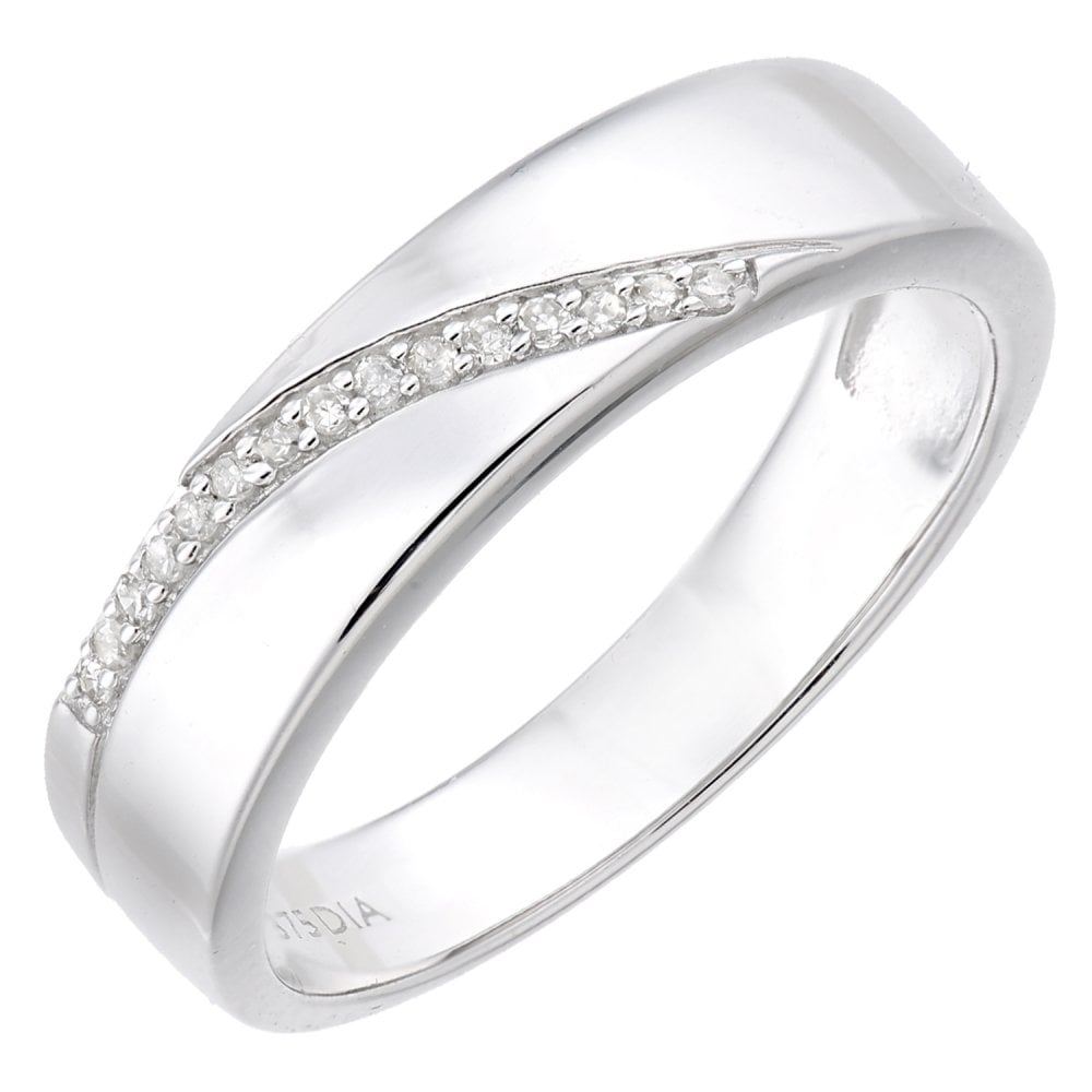 SPARKLD  9ct White Gold Women Round Diamond Wedding Ring