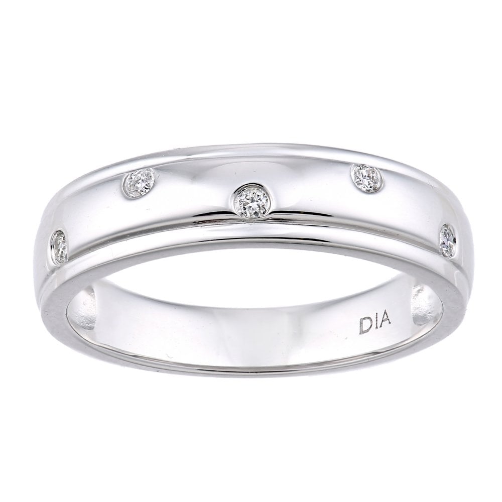 SPARKLD  9ct White Gold Women Round Diamond Wedding Ring