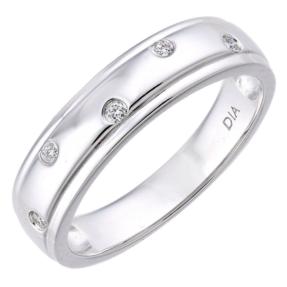 SPARKLD  9ct White Gold Women Round Diamond Wedding Ring