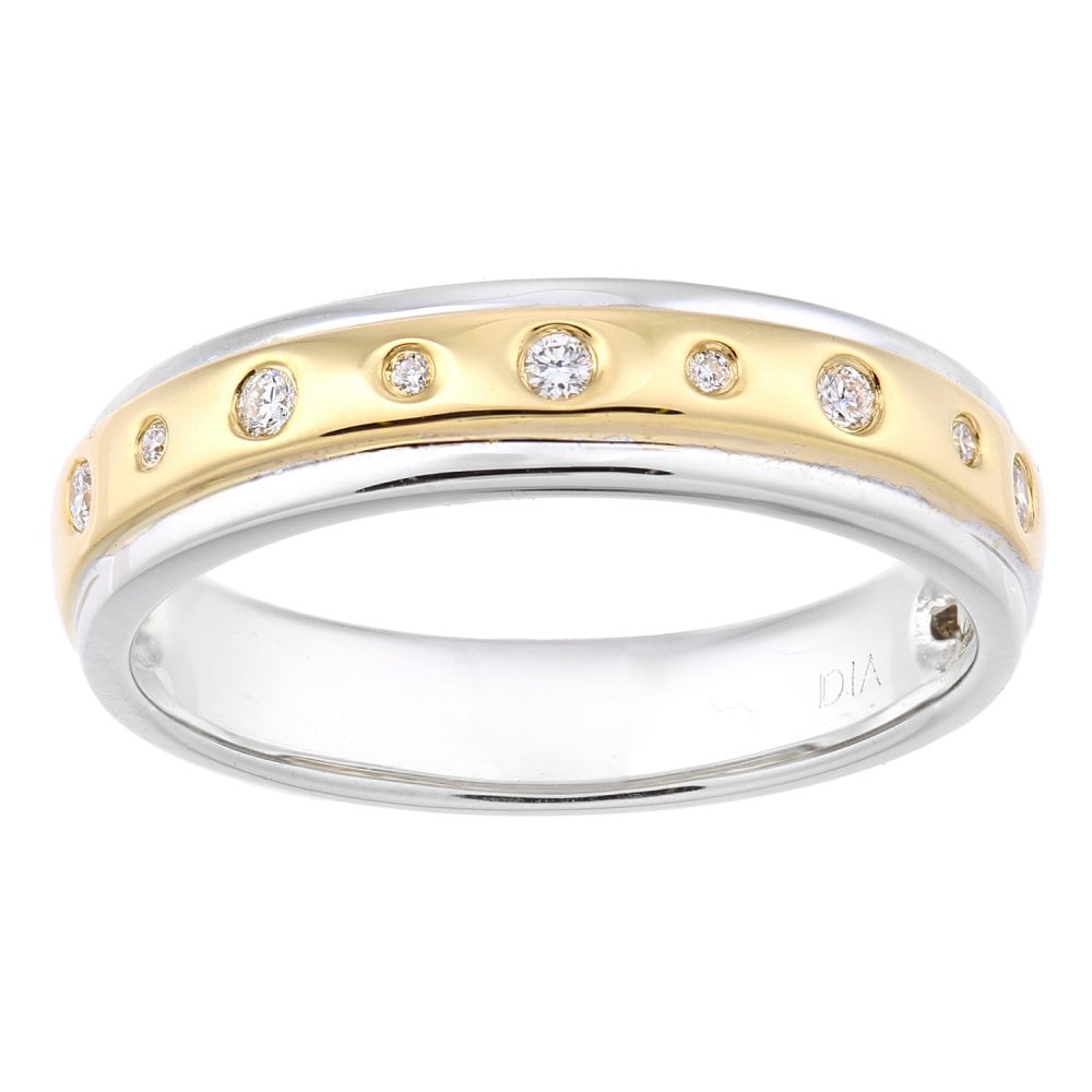 SPARKLD  9ct Yellow and White Gold Women Round Diamond Wedding Ring