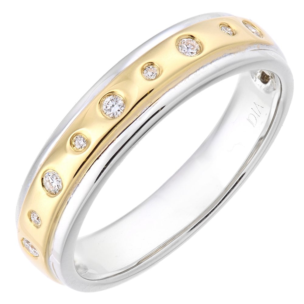 SPARKLD  9ct Yellow and White Gold Women Round Diamond Wedding Ring