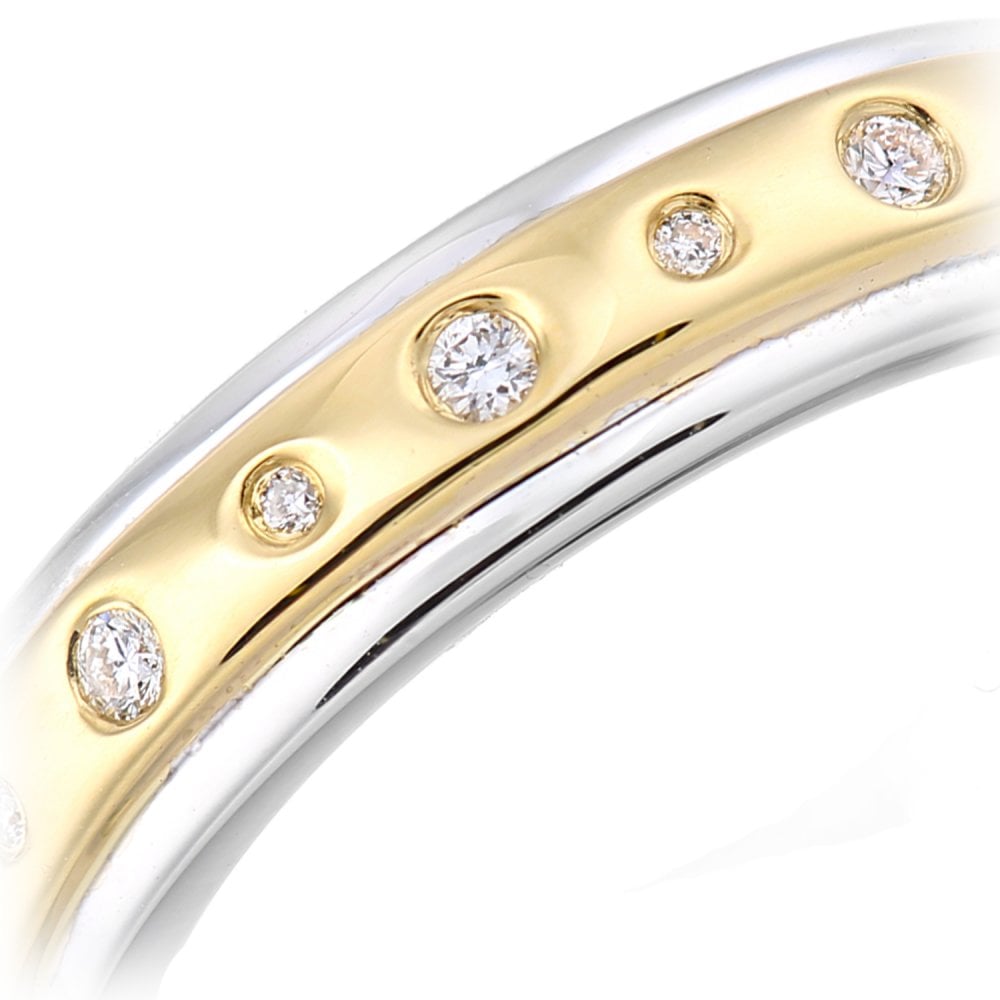 SPARKLD  9ct Yellow and White Gold Women Round Diamond Wedding Ring