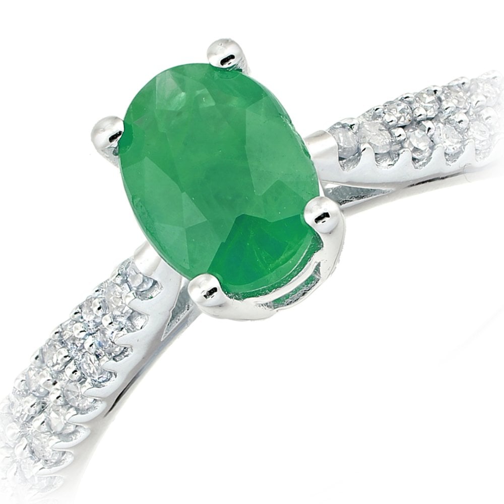 SPARKLD  9ct White Gold Women Oval Emerald Engagement Ring