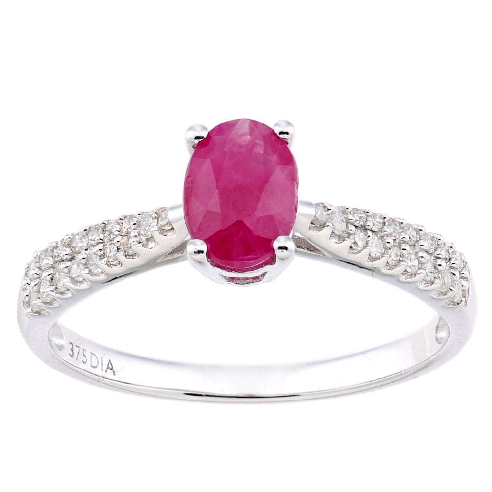 SPARKLD  9ct White Gold Women Oval Ruby Engagement Ring
