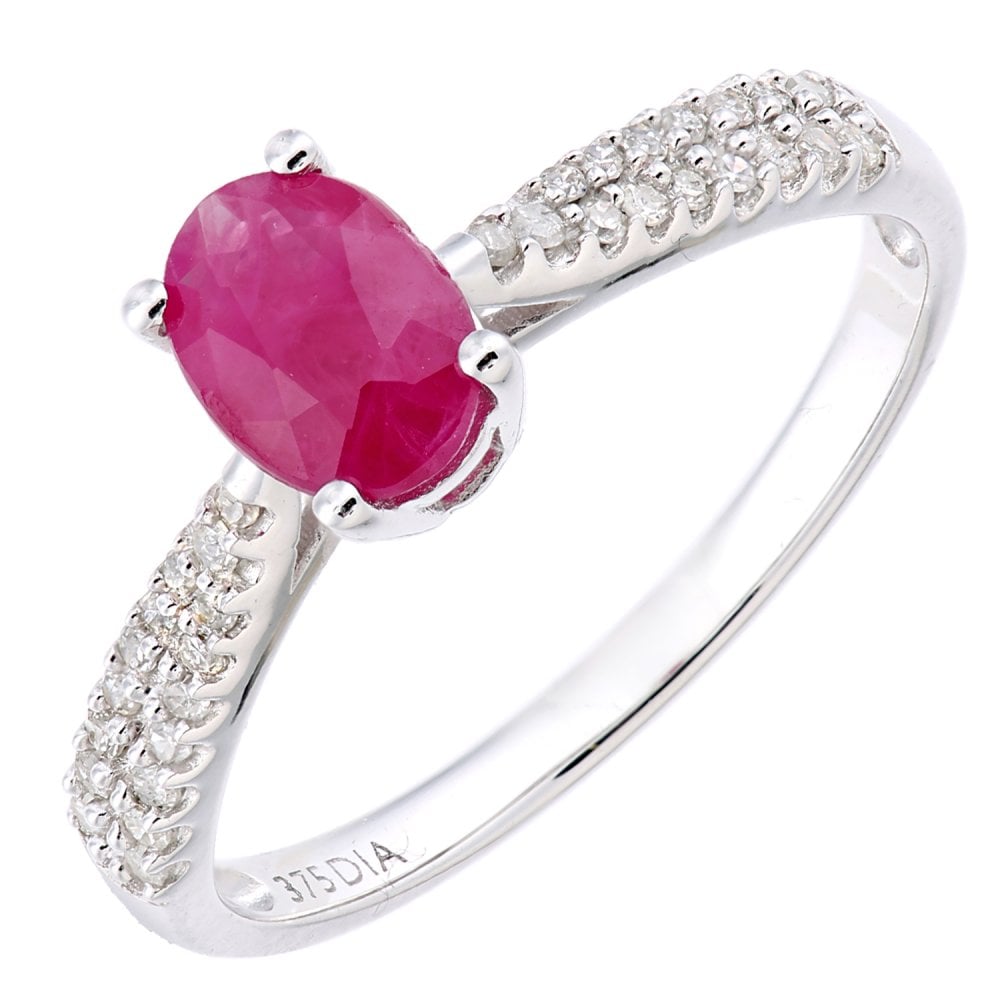 SPARKLD  9ct White Gold Women Oval Ruby Engagement Ring