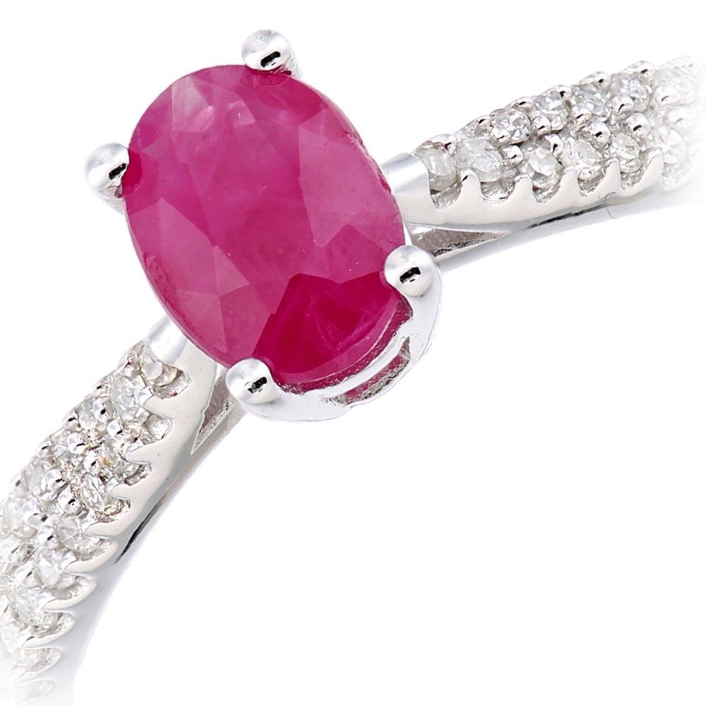 SPARKLD  9ct White Gold Women Oval Ruby Engagement Ring