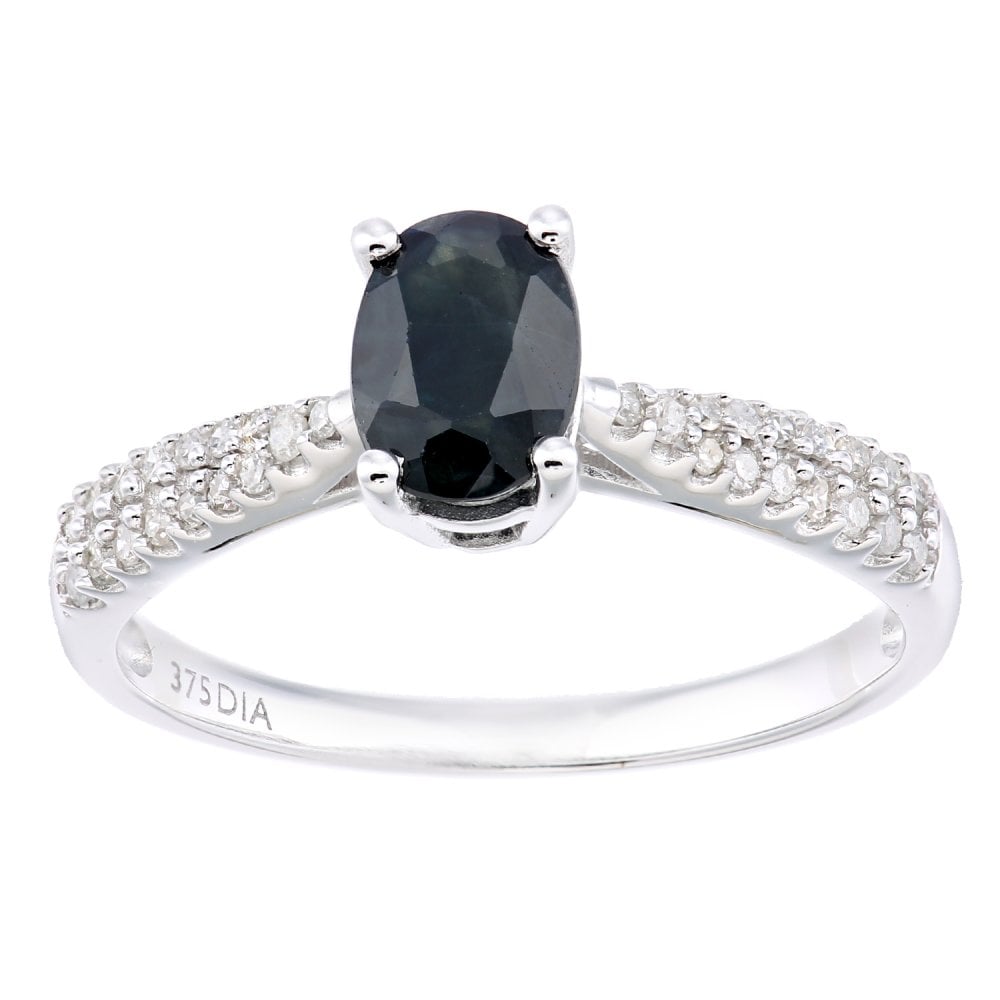 SPARKLD  9ct White Gold Women Oval Sapphire Engagement Ring