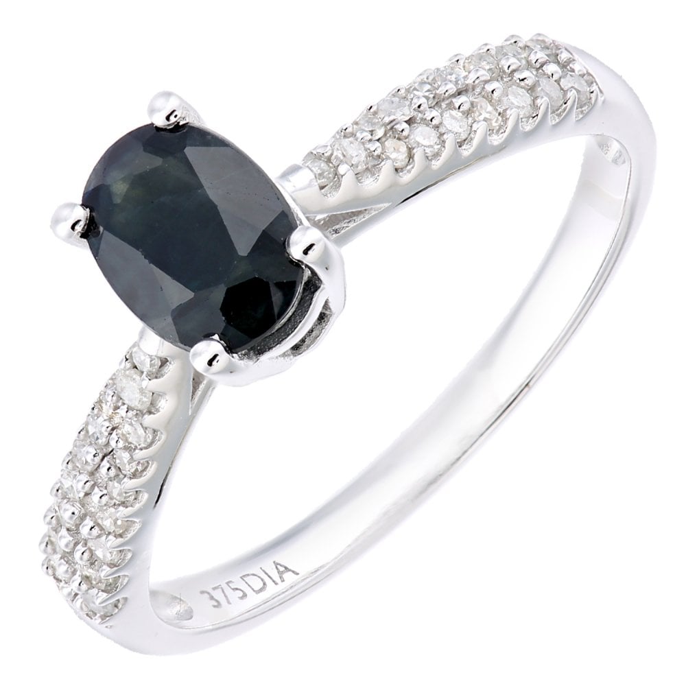SPARKLD  9ct White Gold Women Oval Sapphire Engagement Ring