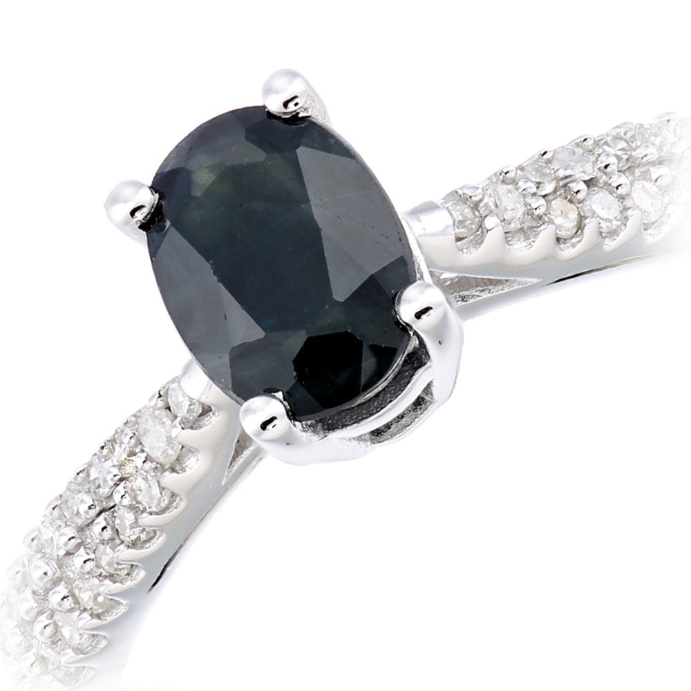 SPARKLD  9ct White Gold Women Oval Sapphire Engagement Ring