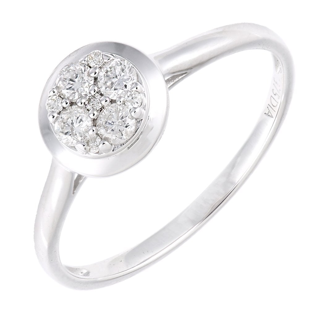 SPARKLD  9ct White Gold Women Round Diamond Engagement Ring