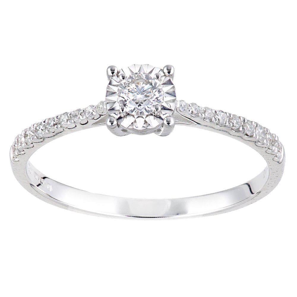 SPARKLD 18ct White Gold Women Round Diamond Engagement Halo Ring
