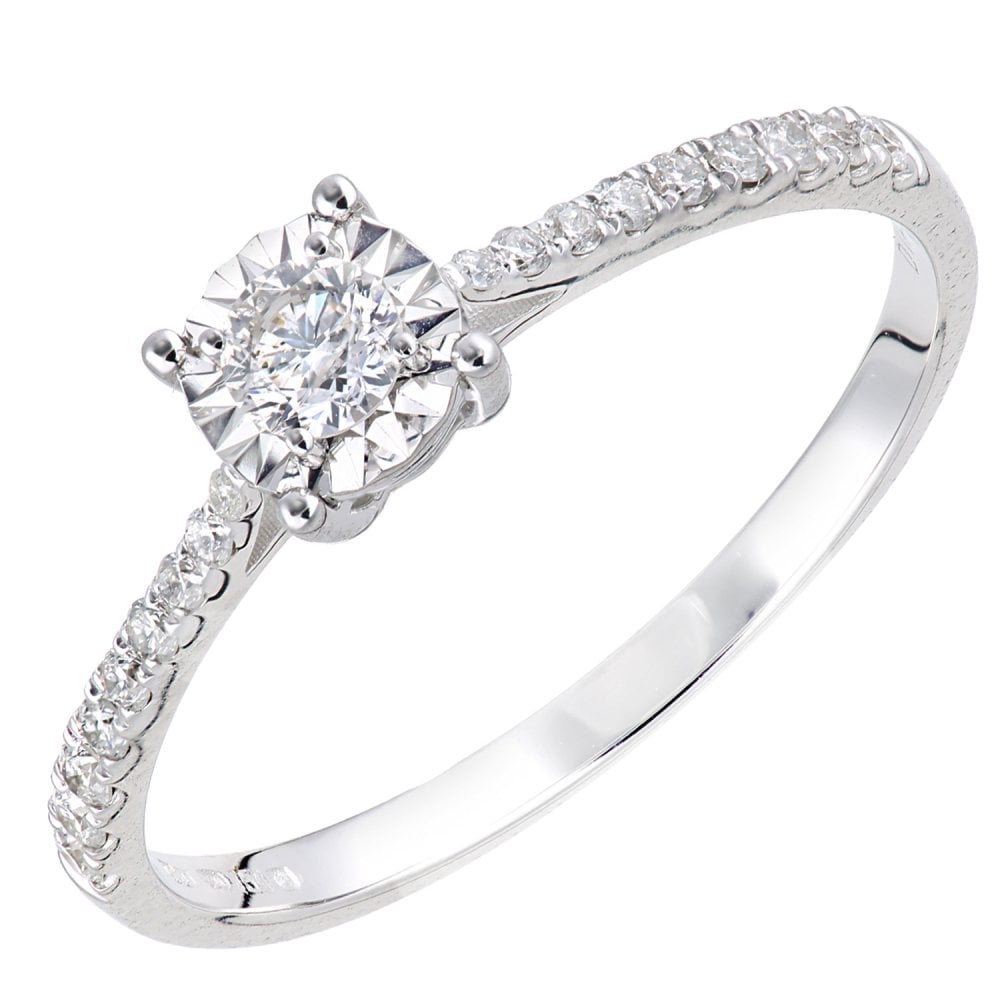 SPARKLD 18ct White Gold Women Round Diamond Engagement Halo Ring