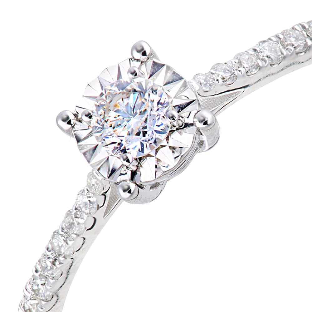 SPARKLD 18ct White Gold Women Round Diamond Engagement Halo Ring