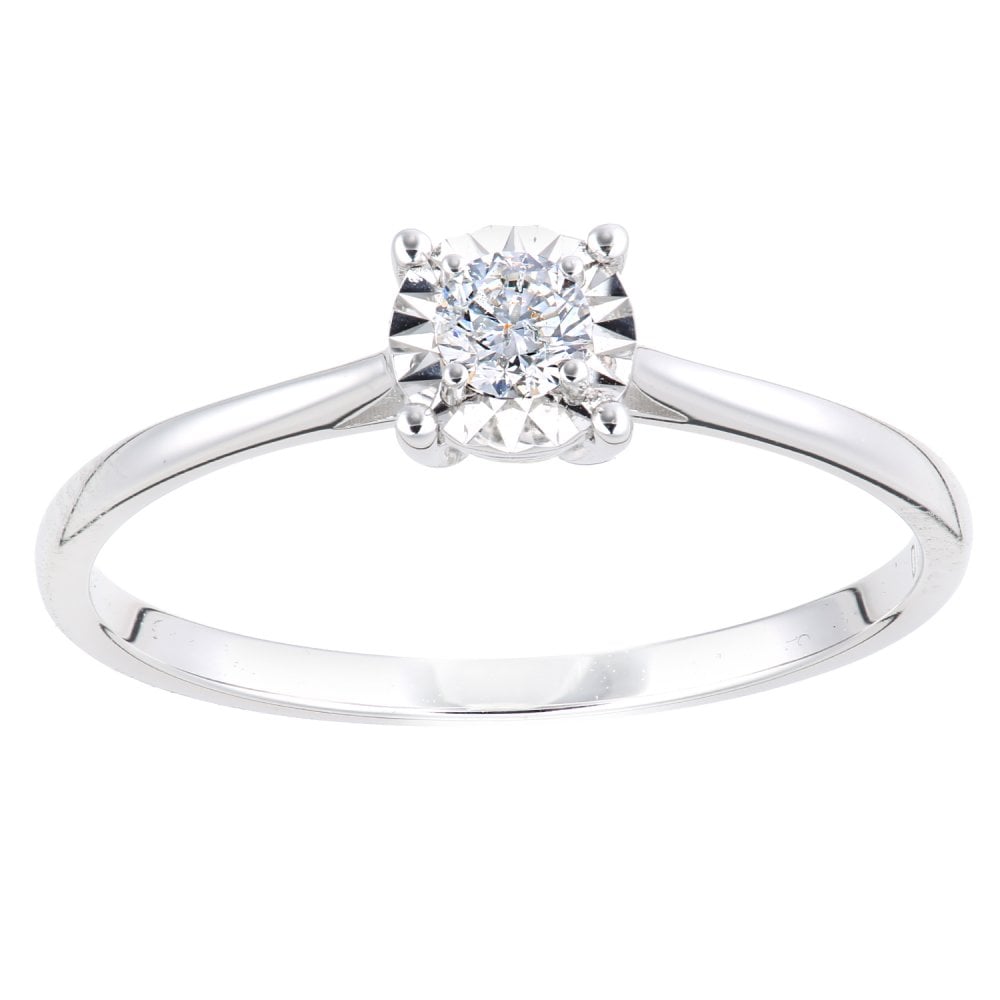 SPARKLD 18ct White Gold Women Round Diamond Engagement Halo Ring