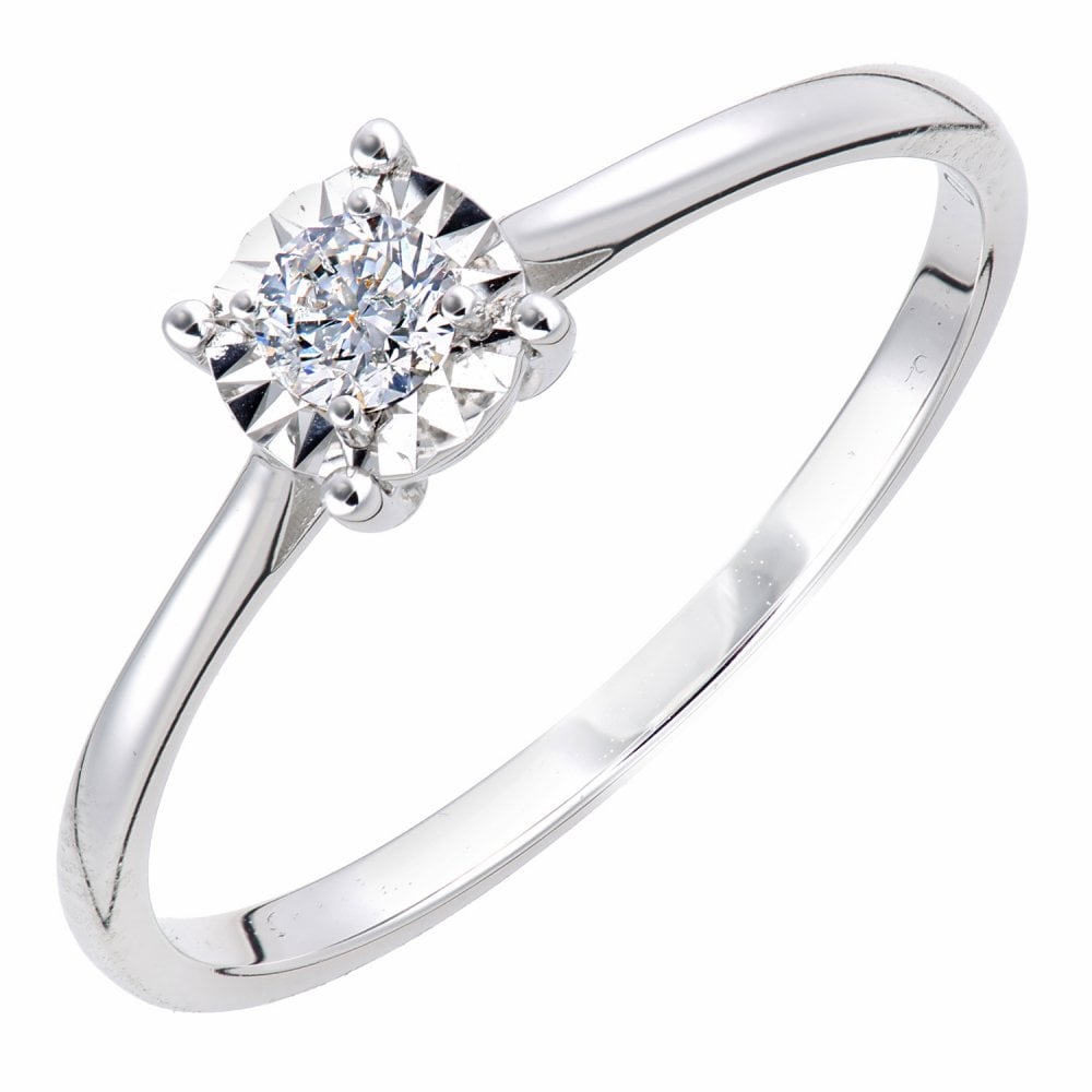 SPARKLD 18ct White Gold Women Round Diamond Engagement Halo Ring