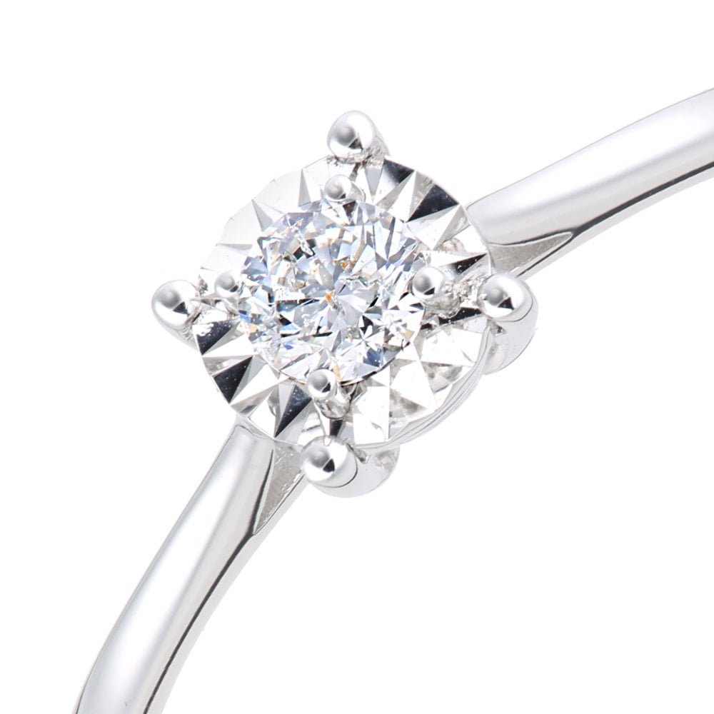 SPARKLD 18ct White Gold Women Round Diamond Engagement Halo Ring