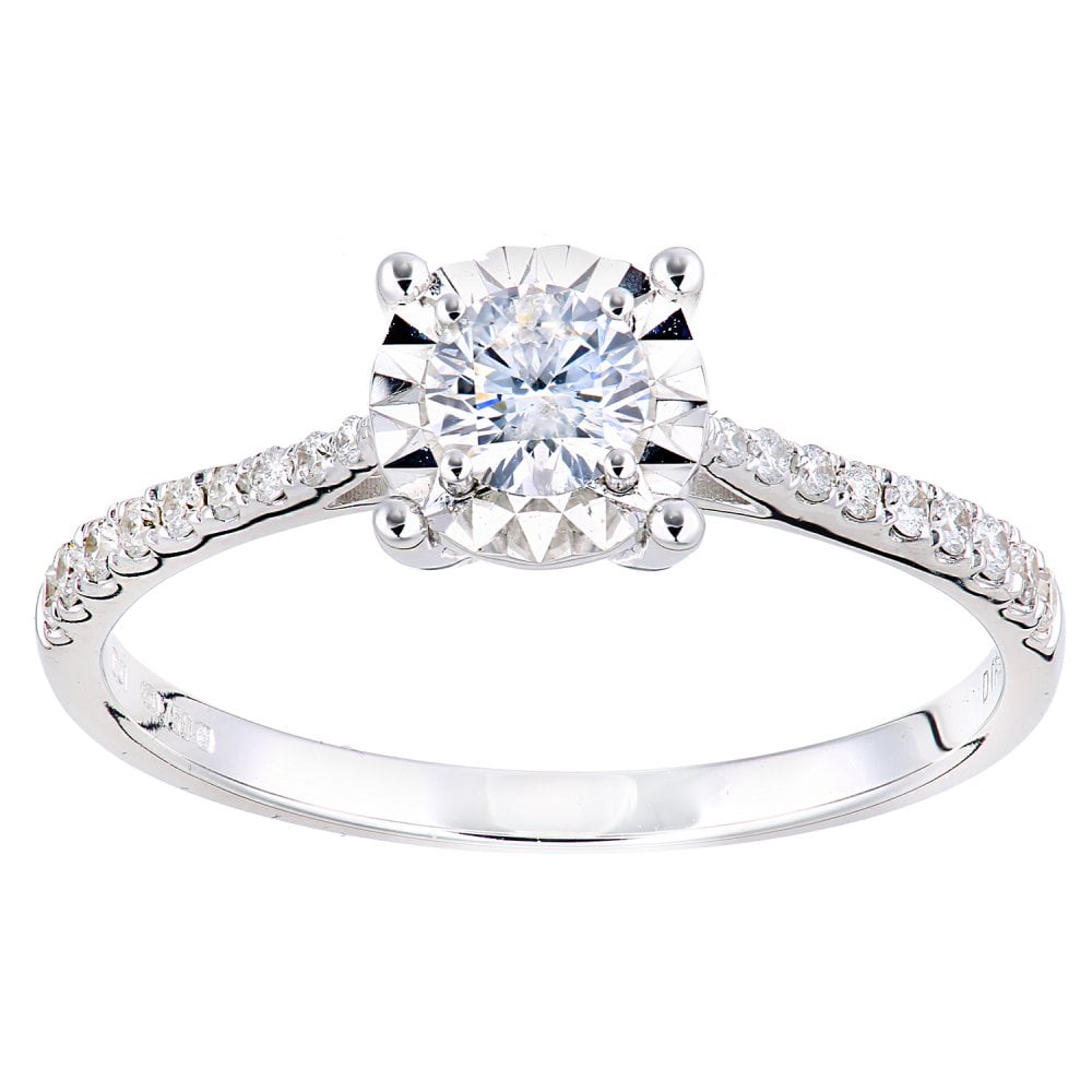 SPARKLD 18ct White Gold Women Round and 0.29ct Diamond Engagement Halo Ring