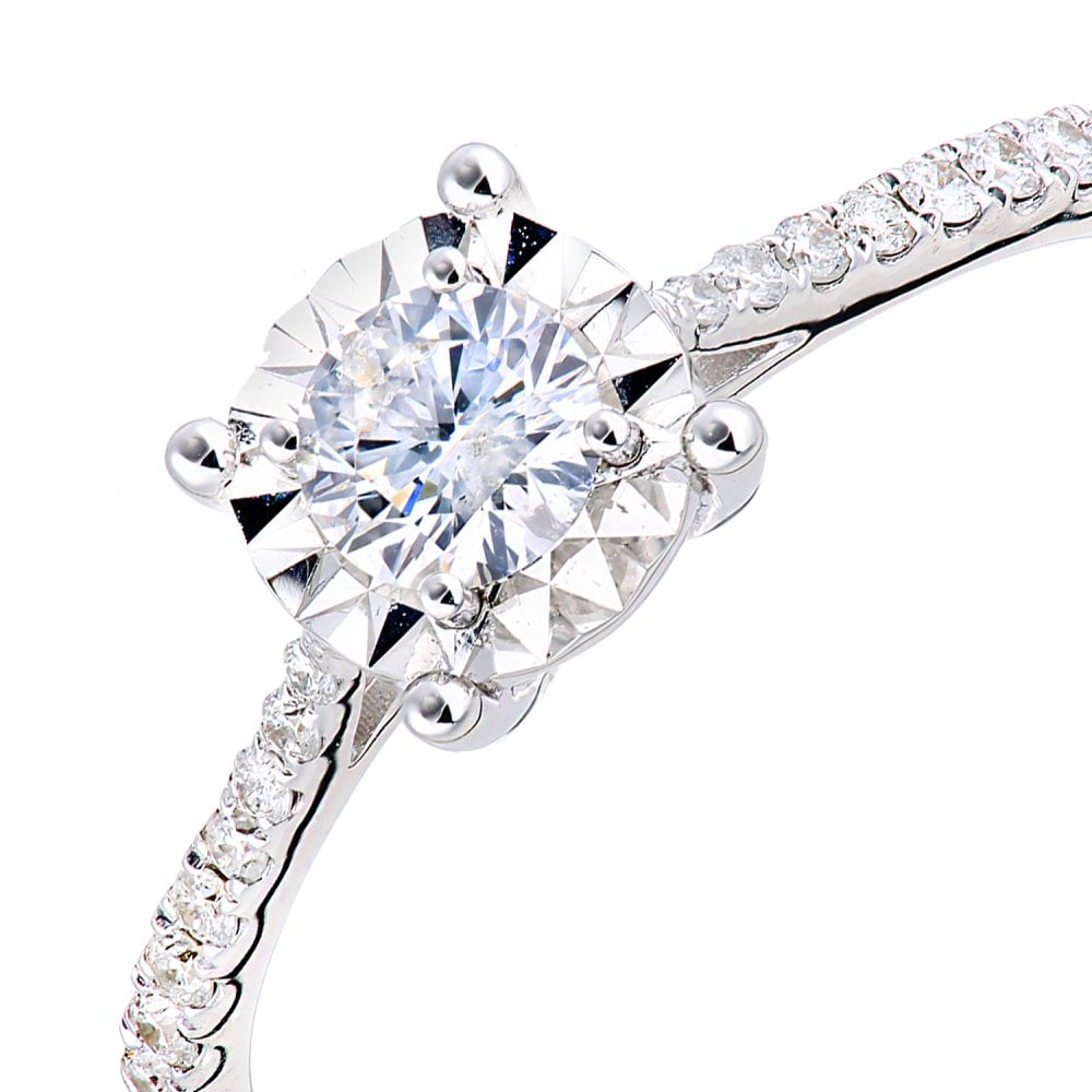 SPARKLD 18ct White Gold Women Round and 0.29ct Diamond Engagement Halo Ring
