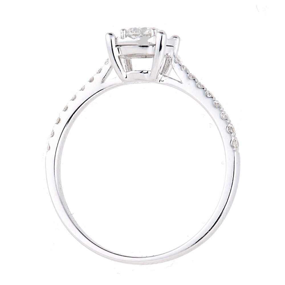 SPARKLD 18ct White Gold Women Round and 0.29ct Diamond Engagement Halo Ring