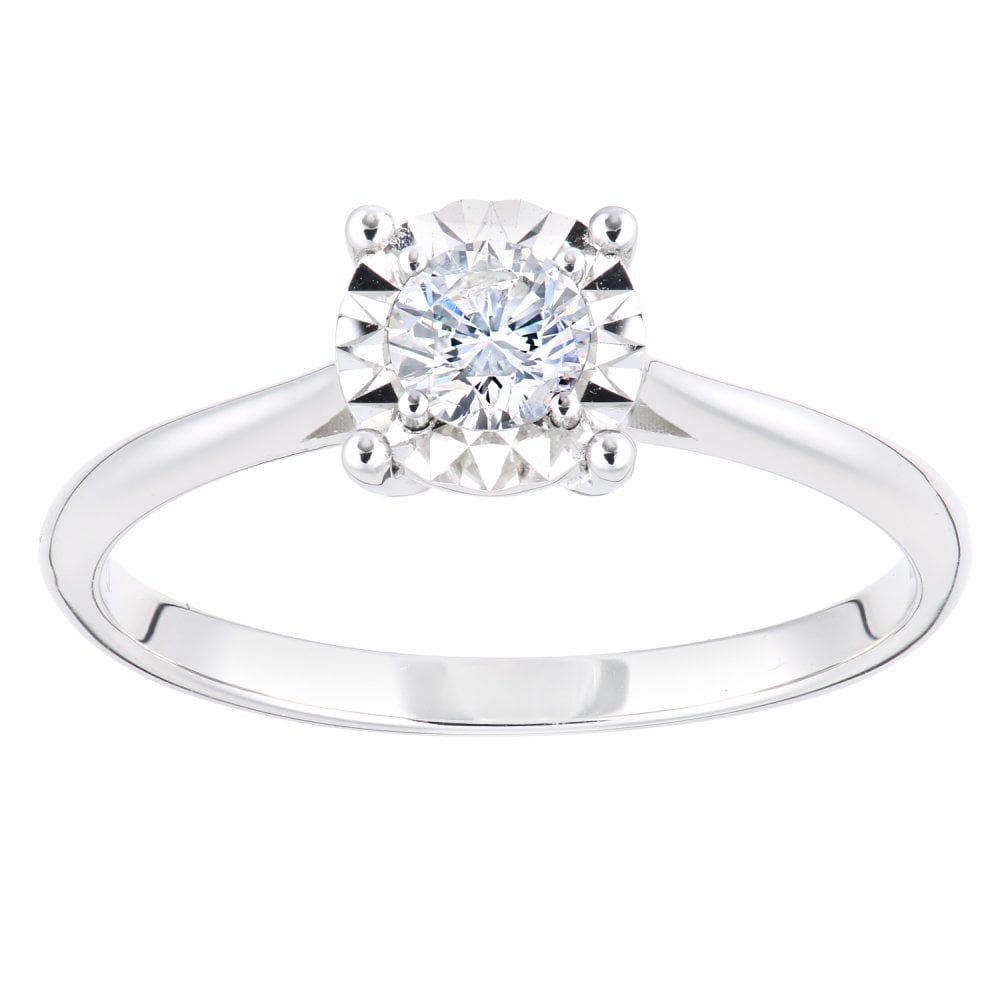 SPARKLD 18ct White Gold Women Round Diamond Engagement Halo Ring