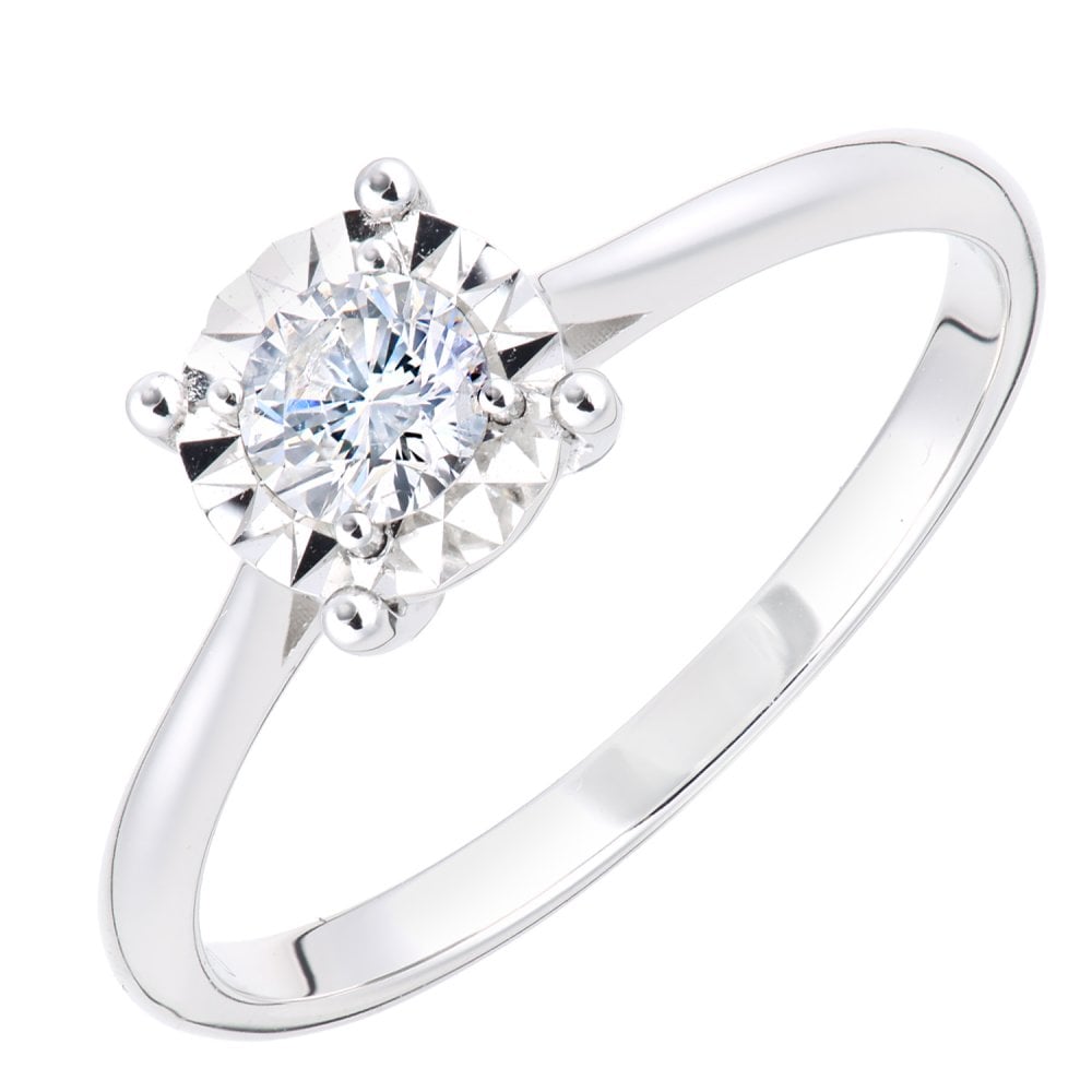 SPARKLD 18ct White Gold Women Round Diamond Engagement Halo Ring