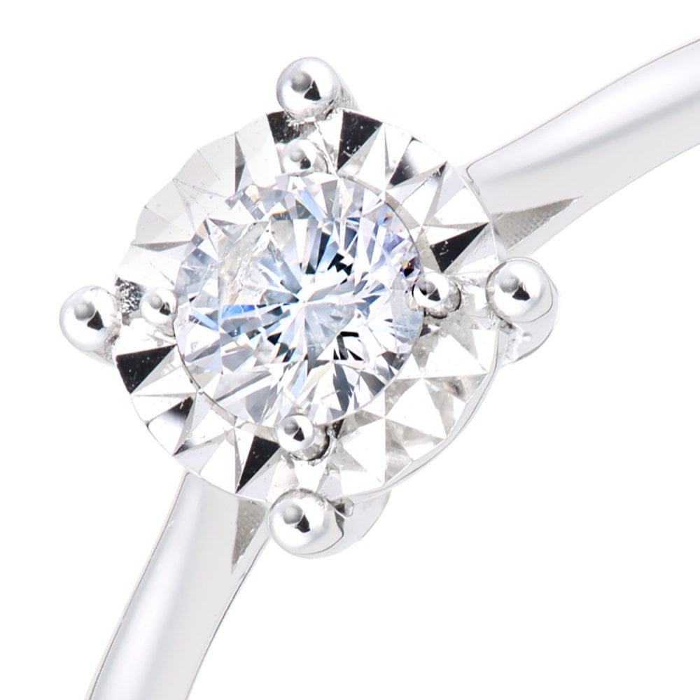 SPARKLD 18ct White Gold Women Round Diamond Engagement Halo Ring